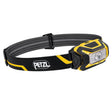 The Petzl ARIA 1 Headlamp E069AB00 by Petzl is a black and yellow headlamp with an adjustable elastic headband and a front single LED for hands-free lighting.