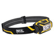 The Petzl ARIA 2 Headlamp E070AB00 is a black and yellow, waterproof headlamp with adjustable elastic strap and dual LEDs, ideal for hands-free lighting during outdoor or work activities.
