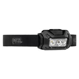 The Petzl ARIA 2 RGB Headlamp E070BB00 is a black, hands-free headlamp with an adjustable strap, two LEDs, and red, green, and blue modes—ideal for outdoor activities.