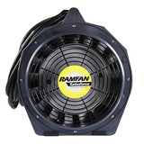 The RamFan Intrinsically Safe 12 in. Blower EB7201XX by Euramco is a black fan with a circular yellow "Ramfan TurboForce Ventilators" logo and protective grill. Designed for hazardous locations, it's styled on a plain white background.