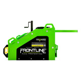 A green and black Frontline Commando Tank Non-Penetrating Fall Protection Cart by Frontline Fall Protection, featuring a crank handle and labeled on the side, is shown against a white background to promote jobsite safety.