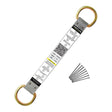 The Frontline Stainless Steel Permanent Roof Anchor with 2 gold D-Rings from Frontline Fall Protection ensures durability and corrosion resistance, featuring a white center label and comes with six silver nails for added safety.