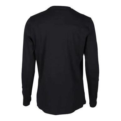 The ForgeFR Ladies Crew Neck Tee LFRCNT-001 is a black long-sleeve shirt presented from the back, highlighting its minimalist design and relaxed fit. Created as flame-resistant clothing, the fabric looks smooth and lightweight, making it ideal for casual wear while meeting NFPA 2112 standards.