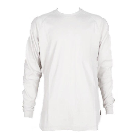 A plain white, long-sleeve shirt on a blank background, mirroring the minimalist style of the Forge FR Crew Neck Tee MFRCNT-009. The shirt boasts a simple design devoid of visible logos or patterns, making it ideal for those who appreciate understated elegance.