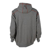 A rear view of the ForgeFR Men's FR Polartec Hoodie (MFRFPTH001) in gray, featuring red stitching along the seams. The hoodie is crafted from a soft, comfortable fabric.