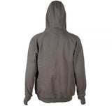 Back view of the ForgeFR Men's FR Zip-Up Hoodie MFRHDY-003, featuring a plain, dark gray design with long sleeves and a hood. This simple and casual garment is ideal for everyday wear and meets NFPA 2112 standards.