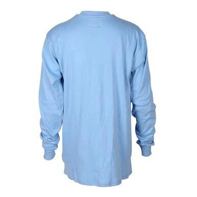 The ForgeFR Henley MFRHNLY-004 is a light blue, long-sleeve shirt, featuring a crew neckline and a plain design without visible patterns or logos. The back view highlights its soft fabric.