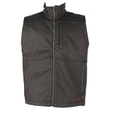 The ForgeFR Men's FR Ripstop Vest (MFRTVO10041) is a dark gray, sleeveless vest featuring a high collar and zippered pockets on both sides. It has a small logo on the bottom right corner that indicates its compliance with NFPA 70E PPE standards.