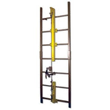The French Creek Vertical Flexible Cable Climbing System by French Creek Production features metal side rails, evenly spaced rungs, and two yellow security locks for safe, stable ascent.