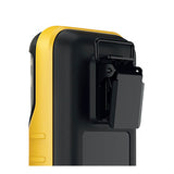 Close-up of a BW Technologies by Honeywell BW Flex 4 %LEL, O2, H2S, CO gas detector in black and yellow with a black plastic clip on the back, shown against a white background.