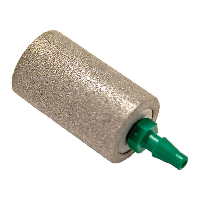 Close-up of the BW Honeywell Metallic Sintered Particulate Filter GA-MFILTER, featuring a cylindrical design and textured surface with a green plastic connector on one end. It is ideal for smoothing and shaping surfaces, making it an excellent alternative to a replacement metal airstone.