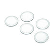 A set of five transparent, circular BW Honeywell Splash Guard Filters from PK Safety Supply is artfully arranged in a scattered pattern against a white background, combining practical utility with an elegant aesthetic.
