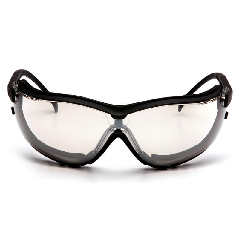 Pyramex Safety V2G Goggles GB18_0ST (12/box) feature clear wraparound lenses and a black frame, shown front view against a white background, providing enhanced eye protection.