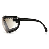 Side view of Pyramex V2G Goggles GB18_0ST by Pyramex Safety—black safety glasses with clear, slightly tinted lenses and thick frames, designed for advanced eye protection against debris and hazards.