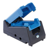 A GfG DS404 Four Inlet Multi-gas Docking Station, compatible with G450/G460 and featuring an open top for automatic calibration and slots for detector charging, is displayed in blue and black against a plain white background.