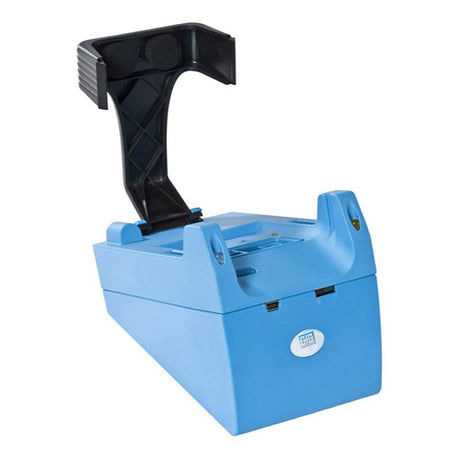 The GfG TS400 Test Station for G450/G460, featuring a black handle and a blue design, is ideal for portable tasks such as labeling wires or cables. Its straightforward, boxy style enhances its functionality in sensor diagnostics, ensuring an efficient workflow.