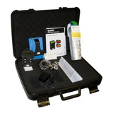 Open black carrying case containing a GfG Microtector II G450 4 Gas Detector (Smart Pump) with integrated H2S Sensor, user manual, charger, batteries, and a canister. The detector and accessories are neatly arranged inside the case.