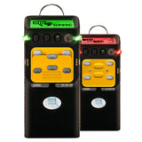 Displayed are two GfG Polytector III G999C multi-gas detectors. The device at the front features a green screen, while the one at the back shows a red screen. Both wireless monitoring units include yellow button panels and black casings, underscoring their efficiency as reliable gas detectors for measuring O2, LEL, CO, and H2S levels.