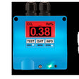 The GfG IR22 CO2 Fixed Transmitter IRR22-804_ is a blue electronic device equipped with an infrared gas sensor that shows a CO2 level of 0.38 Vol%. It features a red screen with buttons labeled Test, Quit, Info, Zero, Menu, and Span. The device includes two black connectors on top and has a green indicator light at the bottom right for efficient CO2 detection.