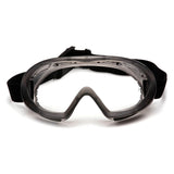 Pyramex Safety Capstone Anti-Fog Safety Goggles GG504T (12 pairs) feature impact protection, a wide transparent lens, black adjustable strap, and flexible frame to shield eyes from debris and hazardous materials.