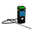 The GfG G999S 4 Gas Detector with Integrated Pump by GfG is a black handheld electronic device featuring a display screen, buttons, blue ports, and a long metal probe attached via cable—ideal for monitoring multi-gas hazards during confined space entry.