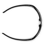 A pair of Pyramex Goliath Safety Glasses by Pyramex Safety is displayed from above, temples open and lenses facing down to form an oval—combining style and eye protection; available in boxes of 12.