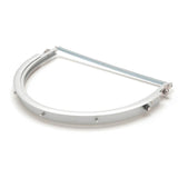 The Pyramex Aluminum Full Brim Hard Hat Adapter HHAAW by Pyramex Safety features a curved shape and straight top bar, like a metal purse frame, with hinges and clasps for secure attachment to full brim hard hats.