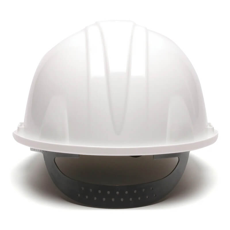 The Pyramex Safety Cap-Style Hard Hat (16/Case), made from high-density polyethylene with a plastic adjustable headband, is shown from the front against a plain white background.