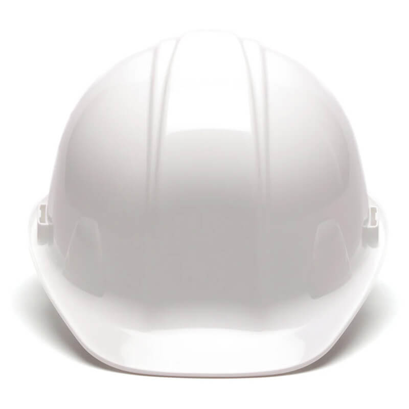 A front view of a Pyramex Cap-Style Hard Hat by Pyramex Safety, made from high-density polyethylene, shown against a white background.