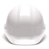 A front view of a Pyramex Cap-Style Hard Hat by Pyramex Safety, made from high-density polyethylene, shown against a white background.