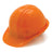 A Pyramex Safety Ratchet Hard Hat HP141_, featuring an orange gloss finish and built-in ratchet suspension, is displayed against a plain white background, complying with ANSI Z89.1 safety standards.