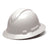 A Pyramex Ridgeline Full Brim Hard Hat from Pyramex Safety, with a smooth, glossy finish, is set against a plain white backdrop. It includes side slots for attachments and a ratchet suspension system, making it perfect for durable head protection in construction and industrial settings.
