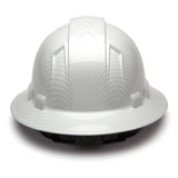 A Pyramex Safety Hydro Dipped Ridgeline Full Brim Hard Hat (12/Case) with a textured pattern and ratchet suspension is shown from the front against a plain white background.