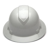 A Pyramex Safety Hydro Dipped Ridgeline Full Brim Hard Hat (12/Case) featuring a hexagonal textured pattern and ratchet suspension, shown from above on a plain white background.