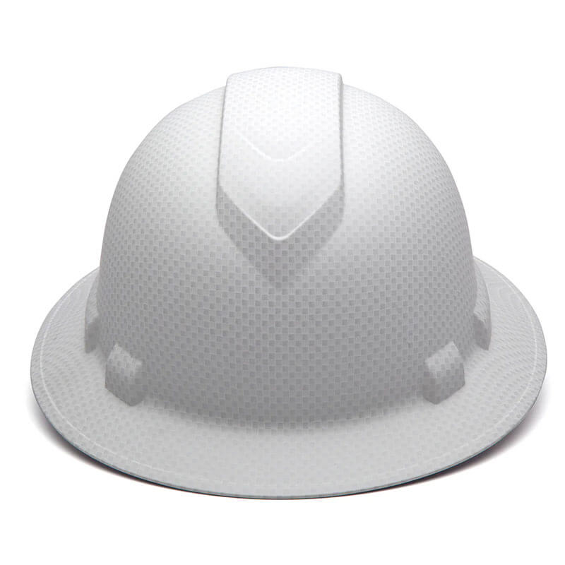 A Pyramex Safety Hydro Dipped Ridgeline Full Brim Hard Hat (12/Case) with a textured white finish, shown front-facing against a plain white background.