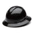 The Pyramex Safety Hydro Dipped Ridgeline Full Brim Hard Hat, available in glossy black, boasts a sleek and reflective surface ideal for construction safety. It features ANSI Z89.1-2014 compliance, two side slots for attaching accessories, and a ratchet suspension system to ensure superior comfort and fit.