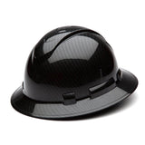 The Pyramex Safety Hydro Dipped Ridgeline Full Brim Hard Hat, available in glossy black, boasts a sleek and reflective surface ideal for construction safety. It features ANSI Z89.1-2014 compliance, two side slots for attaching accessories, and a ratchet suspension system to ensure superior comfort and fit.