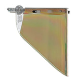 The NSA Gold Extreme Heat Faceshield HS-GOLD-MB by NSA is a clear, slightly tinted rectangular shield with enhanced durability, a metal handle, mounting bracket at the top left corner, and curved lower edge for reliable impact protection.