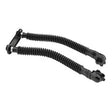 The Honeywell North Backpack Respirator Adapter by NORTH includes a pair of flexible black accordion-style hoses with connectors at each end, specifically designed for easy attachment to welding respirators. These NIOSH-certified hoses are constructed from durable materials and have a ridged surface that allows for flexibility and extension, providing protection against chemical contamination.