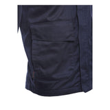 Close-up of the NSA DRIFIRE FR Insulated Jacket JKT-01UD in navy, showing its sturdy flame-resistant fabric and large rectangular flap pockets.