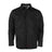 The NSA DRIFIRE FR Range Flex Shirt Jacket JKT-6B in black features long sleeves, a collar, chest pockets, and red accents—flame resistant workwear that delivers style and safety. Displayed on a white background.