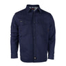 The NSA DRIFIRE FR Range Flex Shirt Jacket JKT-6B in navy features long sleeves, a button-up front, two chest pockets, and a collar—ideal flame-resistant workwear combining safety and style.
