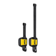 Two black adjustable straps with yellow Petzl-branded buckles, shown in two lengths. These foot straps are compatible with the Petzl ASAP'SORBER L071AB0_ energy absorber for enhanced fall protection during climbing or ascents.