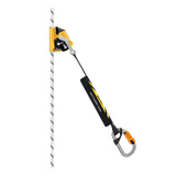 The Petzl ASAP'SORBER AXESS L071CC00, a yellow and black fall arrest device by Petzl, attaches to a vertical rope for rope access and features a carabiner clip plus an integrated energy absorber lanyard.