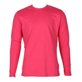 A vibrant pink long-sleeve shirt, photographed from behind to highlight its crew neckline and minimalist design. The ForgeFR Ladies Crew Neck Tee LFRCNT-001 is flame-resistant, smooth, and lightweight with an Arc Rating ATPV 11 cal/cm2, providing style along with crucial protection.