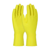 The PIP Grippaz Jan San Gloves 67-306, brought to you by PIP - Protective Industrial Products, are a pair of bright yellow, tear-resistant rubber gloves designed to stand upright with palms facing inward. Featuring a textured surface for enhanced grip performance, these gloves are perfect for dishwashing and other cleaning tasks.