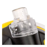 Close-up of a BW Technologies by Honeywell GasAlert Micro 5 Replacement Nozzle Pump M5-PN-1 attached to a black and yellow device, set against a white background.