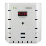 A white Macurco CO2 Fixed Gas Detector Controller Transducer with a digital display shows "5000." The device's front panel has ventilation slits crucial for efficient fan control, and it includes a "DO NOT PAINT" warning below the display, making it perfect for commercial refrigeration environments.