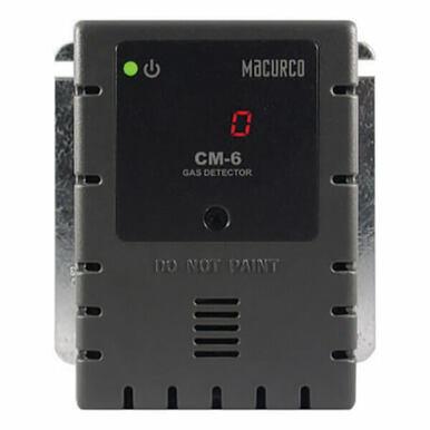 The Macurco CO Fixed Gas Detector Controller Transducer, perfect for commercial settings, boasts a black front panel showing "0" and is marked with the cautionary label "Do Not Paint." It comes equipped with a power indicator light and air intake vents, all housed within an elegant gray casing tailored for efficient carbon monoxide detection.