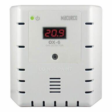 The Macurco O2 Fixed Gas Detector Controller Transducer is a sleek, white device with ventilation slits and a display showing "20.9". A "DO NOT PAINT" label at the bottom ensures effective ventilation control for optimal safety.